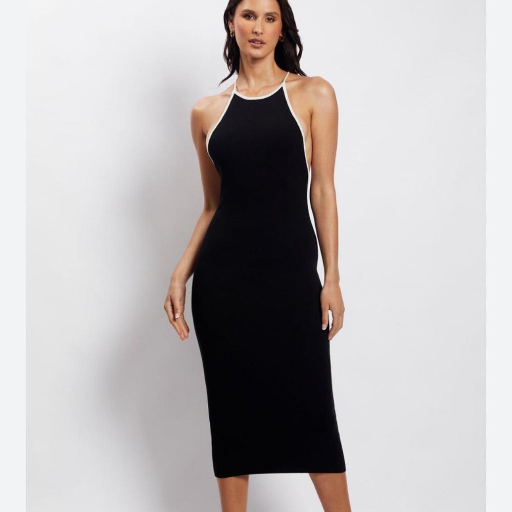 Meshki Heidi Contrast Binding Knitted Mini Dress Black White Size Medium